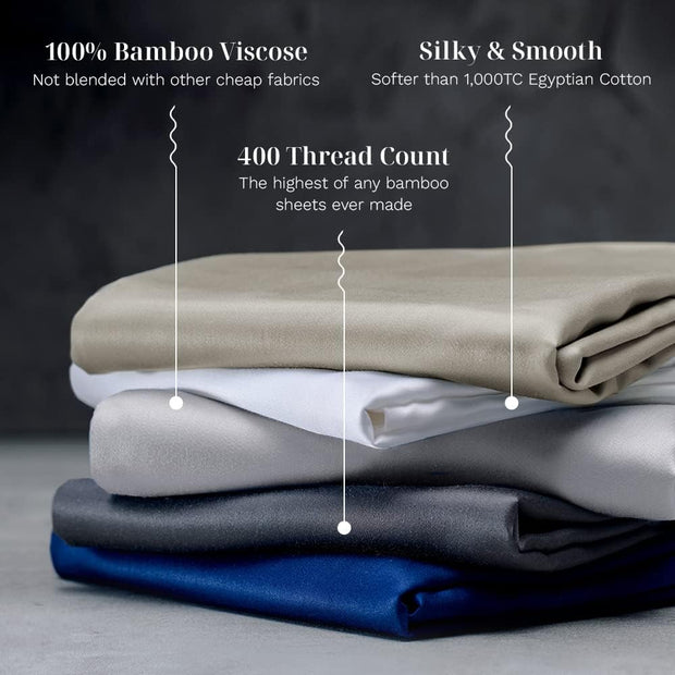 LUXOME Luxury Sheet Set | 100% Rayon (Viscose) from Bamboo | King Size - Stone | Deep Pockets | 4-Piece Set (Fitted, Flat, 2 Pillowcases)