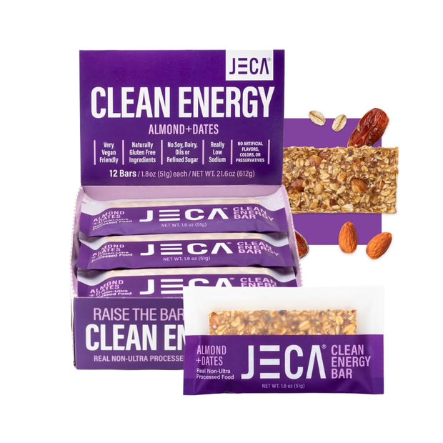JECA® Almond Dates Energy Bars - Plant-Based Snack with Oats, Almonds, Dates, Peanuts, & Organic Agave Nectar - Vegan, Gluten-Free, Non-GMO - Natural Ingredients - Chewy Texture - 1.8 oz, 12-Pack