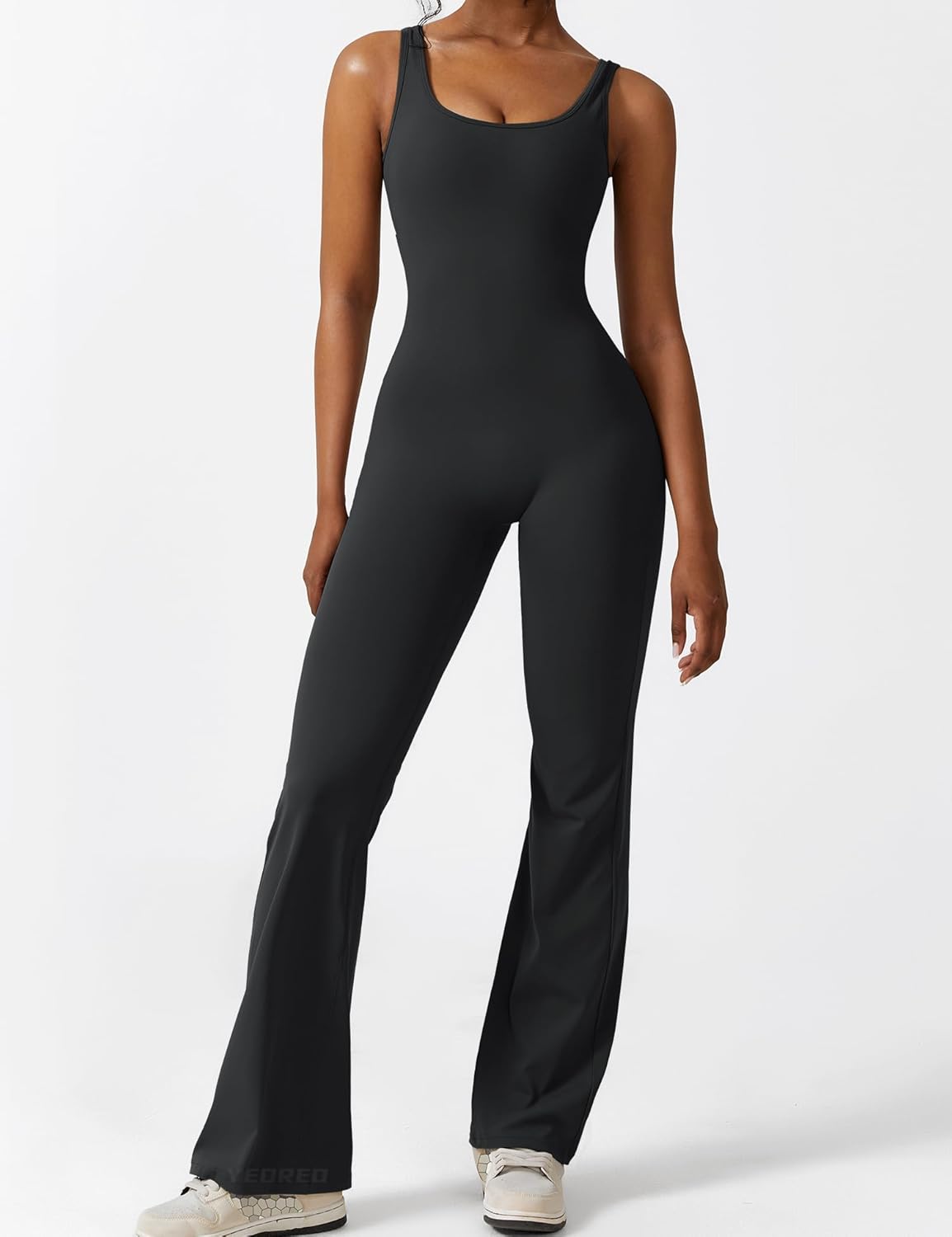 YEOREO Women Workout Scrunch Flare Jumpsuits Sexy Backless Butt Lift Gym Yoga Jumpsuits