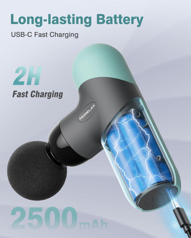 Mini Massage Gun, Percussion Muscle Massager for Back Pain Relief, Compact Sports Travel Massage Gun with 6 Massage Heads 4 Speeds, Gift for Her, Home, Athletes