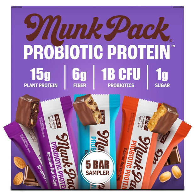 Munk Pack Peanut Butter Cup Probiotic Keto Protein Bars Stocking Stuffers | 15g Plant Protein, 1g Sugar, 4g Net Carbs | Non-GMO, Plant-Based, Low Sugar, Gluten-Free Snacks | 12 Count