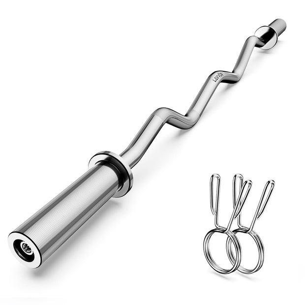 Olympic EZ Curl Barbell Bar 47", 2-Inch Curl Bar for Weight Lifting,Hip Thrusts,Squat,Biceps-Home Gym Weight Bar, Chrome Curling Bar for 2 Inch Weight Plates -2 Spring Collars(500lb Weight Capacity)