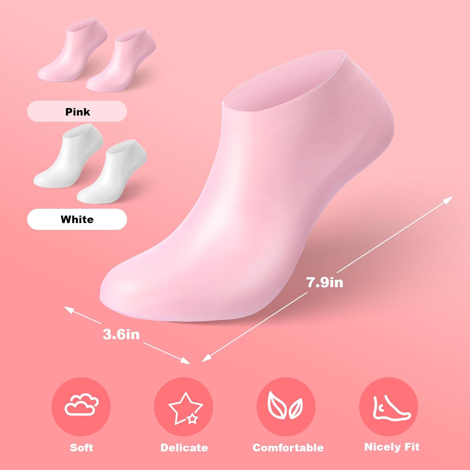 Silicone Socks for Dry Cracked Feet Women,New Upgrade Thickened Moisturizing Foot Mask Exfoliating Silicone Socks,2 Pairs Spa Gel Moisturizer Socks Foot Care After Pedicure,Large