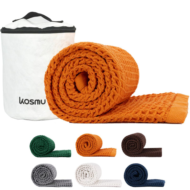 Luxury Japanese Cotton Waffle Bath Towel | Plush, Absorbent, and Quick Dry (Coral Orange, Hand Towel, 32" x 16")