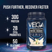 Vega Sport Vegan Protein Powder + Recovery - 30g Plant Based Protein per Serving, Chocolate, 19 Servings, 5g BCAAs, Probiotics, NSF Certified, For Shakes & Smoothies, 1.8lbs (Packaging May Vary)