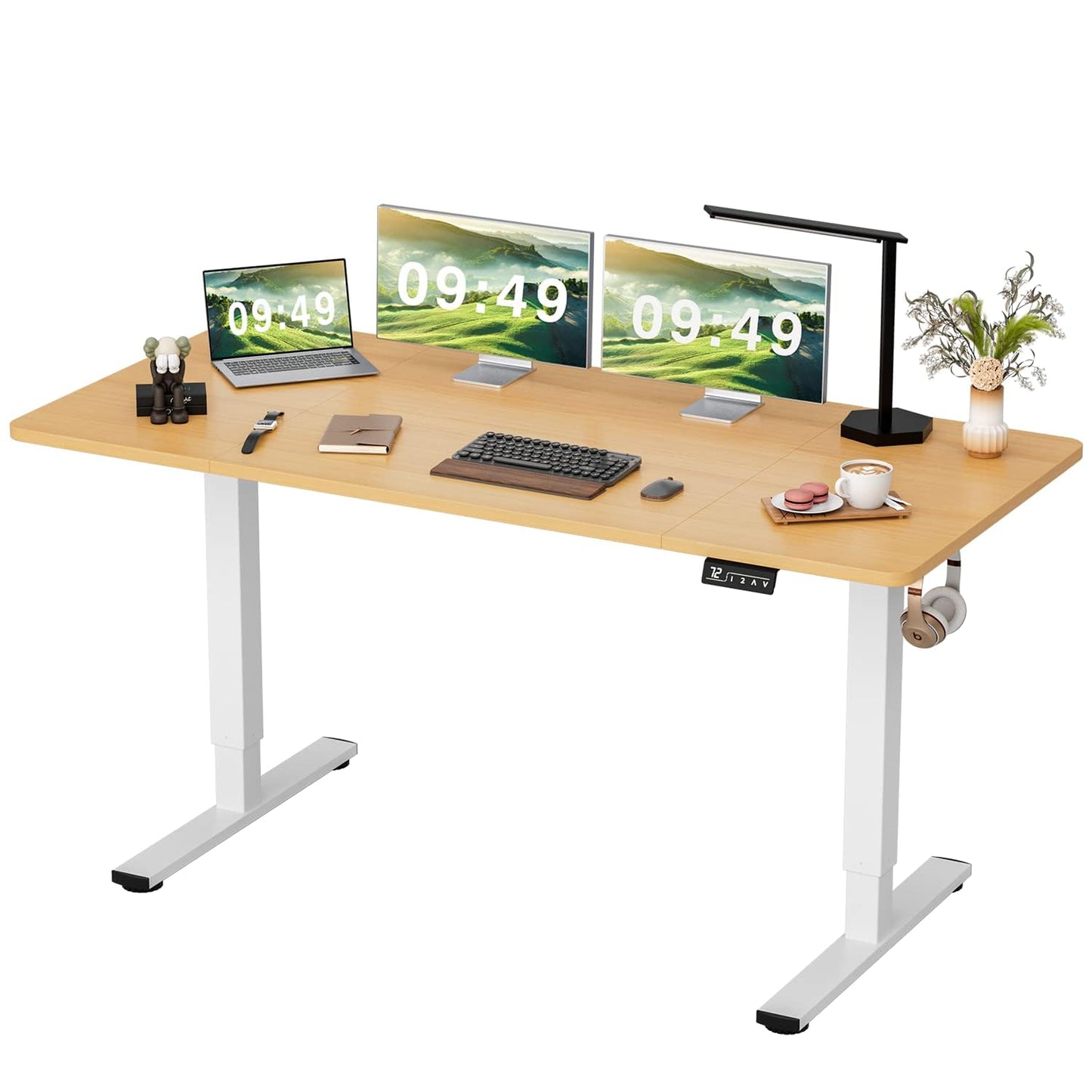 Furmax Electric Height Adjustable Standing Desk Large 55 x 24 Inches Sit Stand Up Desk Home Office Computer Desk Memory Preset with T-Shaped Metal Bracket, Black
