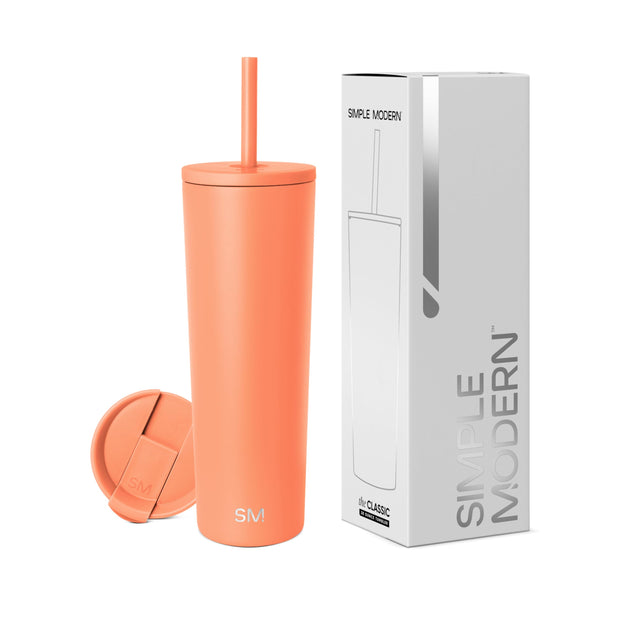 Simple Modern Insulated Tumbler with Lid and Straw | Iced Coffee Cup Reusable Stainless Steel Water Bottle Travel Mug | Gifts for Women Men Her Him | Classic Collection | 24oz | Midnight Black