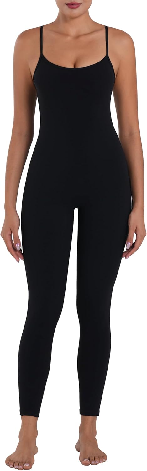 Sunzel Workout Jumpsuits for Women Adjustable Spaghetti Strap Leggings Bodysuit Square Neck Sleeveless One Piece Yoga Unitard