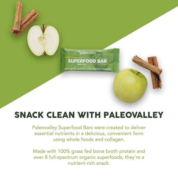 Paleovalley Superfood Bars – Apple Cinnamon– 10 Pack – 9g Protein per Bar – Gluten-Free, Grain-Free, Paleo, Non-GMO – On-the-Go Snack