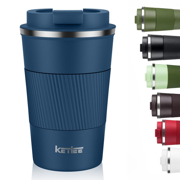 KETIEE Travel Coffee Mug Spill Proof 12oz, Insulated Reusable Coffee Cups with Seal Lid, Vacuum Stainless Steel Travel Mug to Go Car Tumbler for Hot/Ice Drinks (Grey)