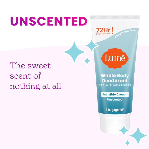 Lume Whole Body Deodorant - Mini Travel Size Invisible Cream Tube - Trial Size - 72 Hour Odor Control - Doctor Developed - Aluminum and Baking Soda Free - .5oz (Pack of 2) (Fresh Alpine & Unscented)