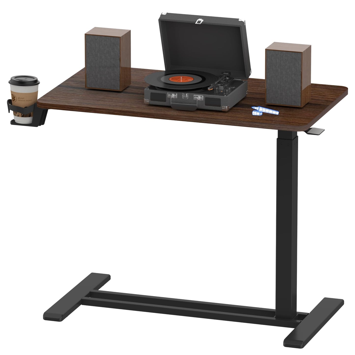 FLEXISPOT H7 Adjustable Overbed Bedside Table with Wheels Pneumatic Mobile Standing Desk Laptop Desk Rolling Computer Cart Movable Overbed Table Hospital Home Use(27.6" W x 15.7" D, White)