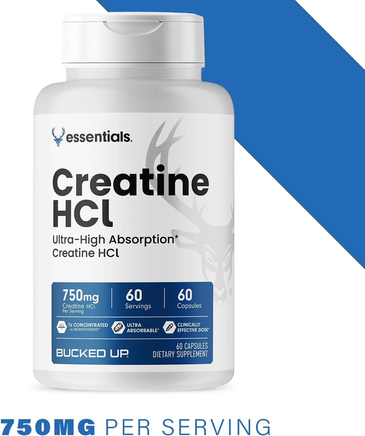 Bucked Up - Creatine HCL, 750mg Serving - 60 Servings (60 Capsules)