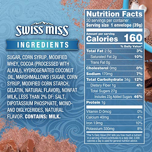 Swiss Miss Chocolate Hot Cocoa Mix With Marshmallows, 30 Count Hot Cocoa Packets (Pack of 1)