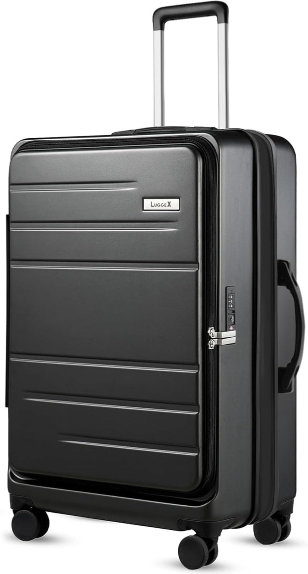 LUGGEX 28 Inch Luggage with Spinner Wheels, Expandable PC Hard Shell Checked Suitcase with Front Opening, Lightweight (Charcoal Metallic, 28 Inch)