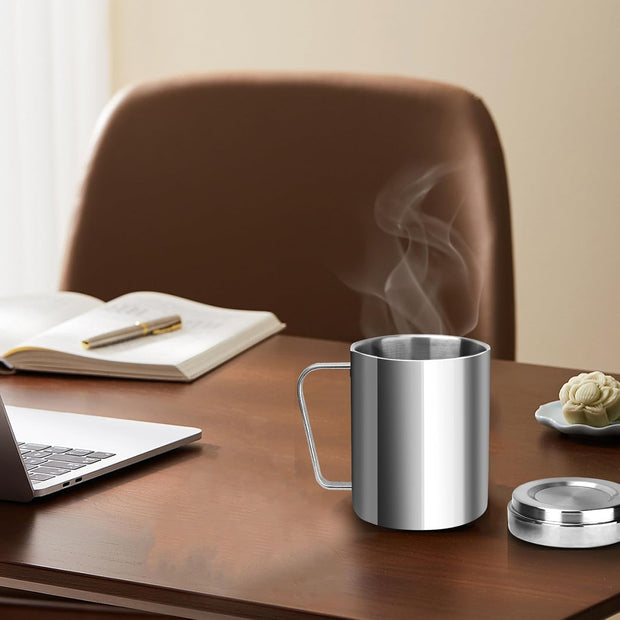 Stainless Steel Double Coffee Mug,16.5oz/500ml Tea Mug with Lid and Handle,Camping and Traveling Coffee Mug, 100% BPA Free,For Coffee, Tea,Juice,Milk, Hot and Cold Drinks (1 pc)