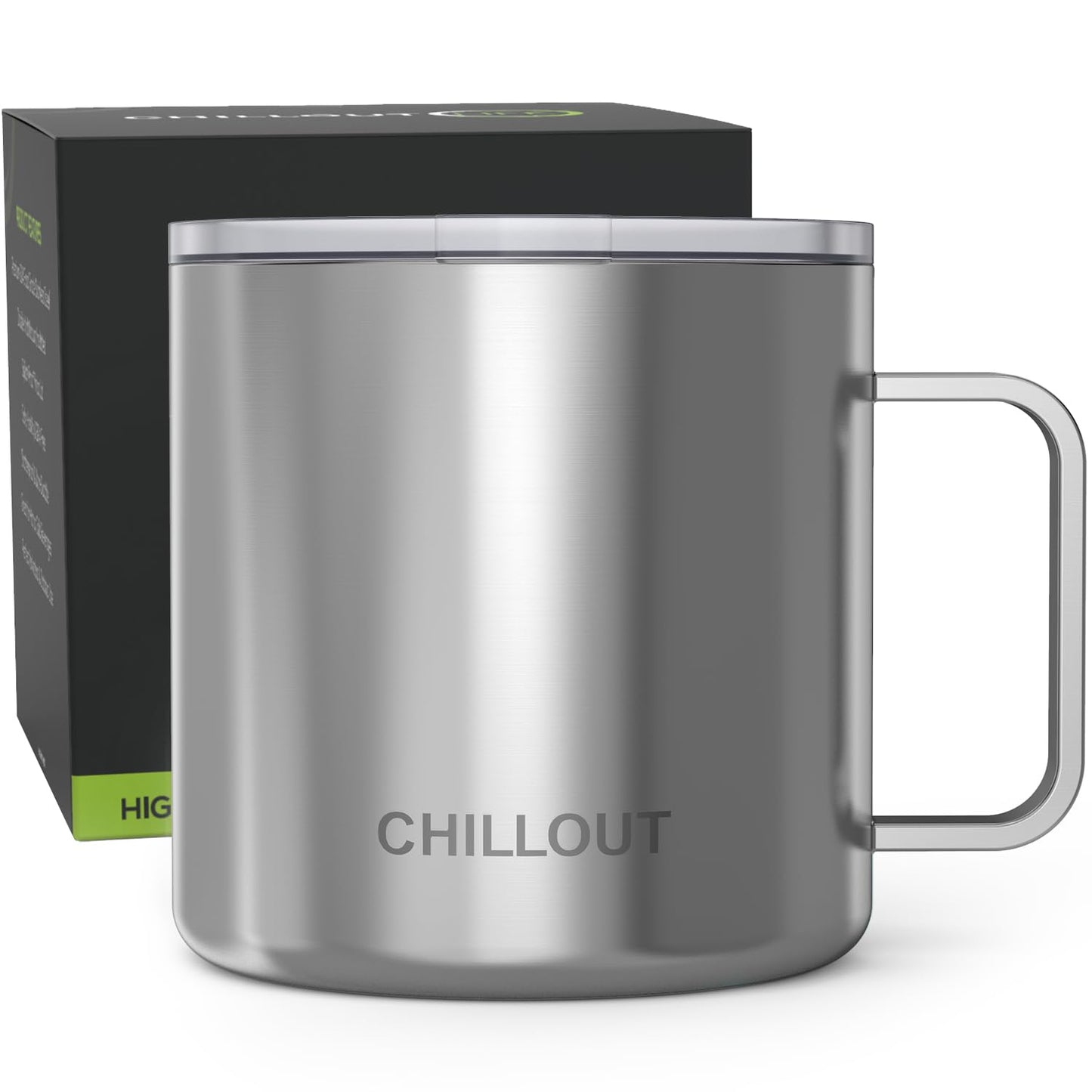 CHILLOUT LIFE Stainless Steel Vacuum Insulated Coffee Mug 16 oz (Set of 2) with Handle and Lid, Large Thermal Camping Coffee Mugs with Sliding Lid for Men & Women, Keeps Your Beverages Hot & Cold