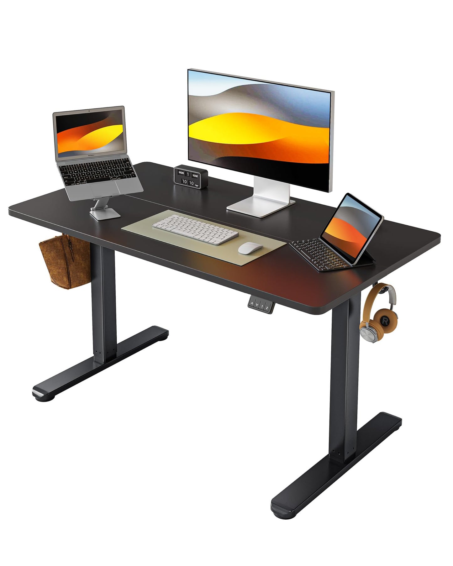 FEZIBO 44 x 24 Inches Standing Desk, Height Adjustable Electric Standing Desk, Stand up Table, Sit Stand Home Office Desk with Splice Board, Light Rustic Brown