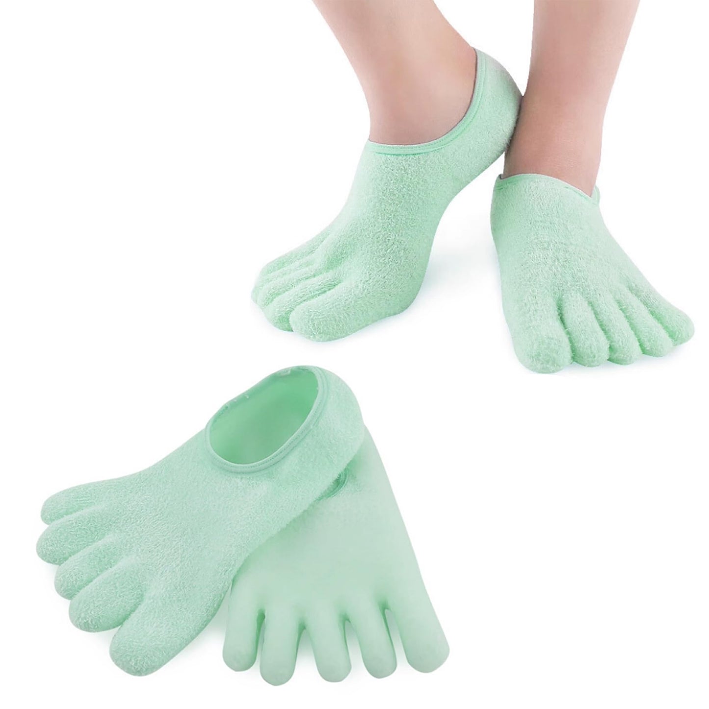 2 Pairs Silicone Socks for Women - Soft Gel Aloe Moisturizing Socks for Women's Spa Pedicure, Repairing Dry Feet, Cracked Heels and Softening Rough Skin - Pink & White
