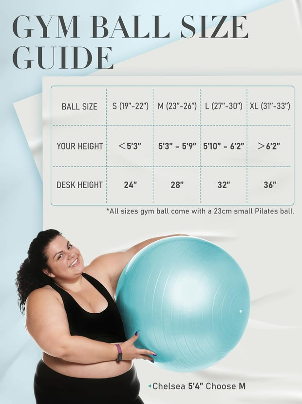 Yoga Ball for Exercise, Pilates Set, 4 Sizes Fitness Ball for Workout, Birthing, Pregnancy, Physical Therapy- Pump Included