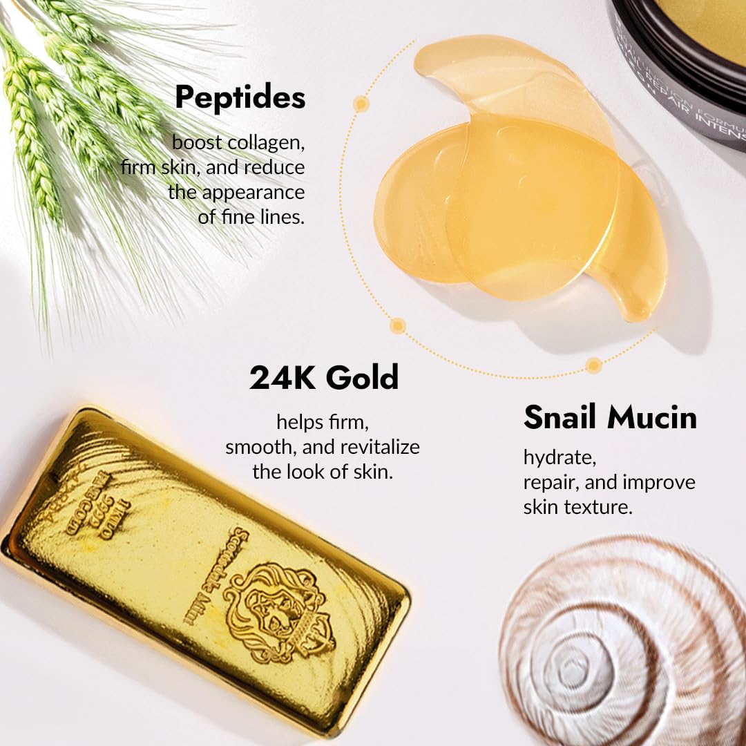 MIZON Under Eye Patches for Puffy Eyes & Dark Circles, 24K Gold & Snail Mucin, 60 Pcs – Anti-Wrinkle Collagen & Peptide Formula – Moisturizing Korean Eye Mask for Elasticity