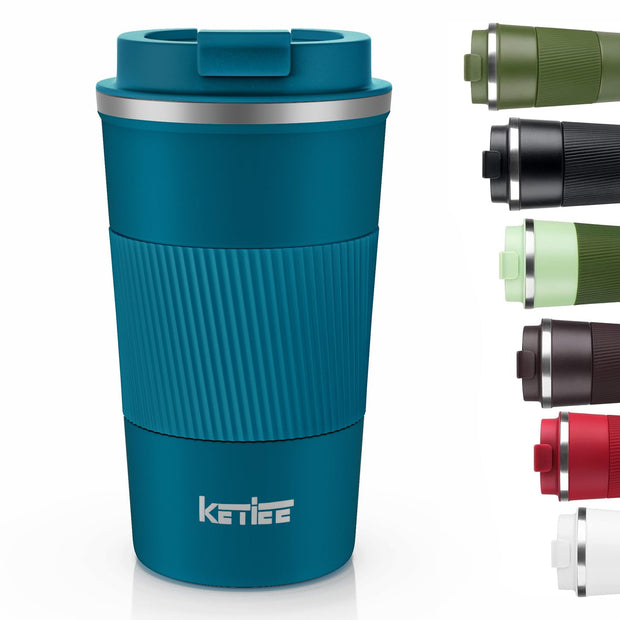 KETIEE Travel Coffee Mug Spill Proof 12oz, Insulated Reusable Coffee Cups with Seal Lid, Vacuum Stainless Steel Travel Mug to Go Car Tumbler for Hot/Ice Drinks (Grey)