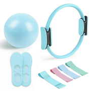 Pilates Essential Kit - Portable Fitness Equipment - with Toning Pilates Ring & Long Resistance Bands & Loop Bands & Soft Ball & Grip Socks