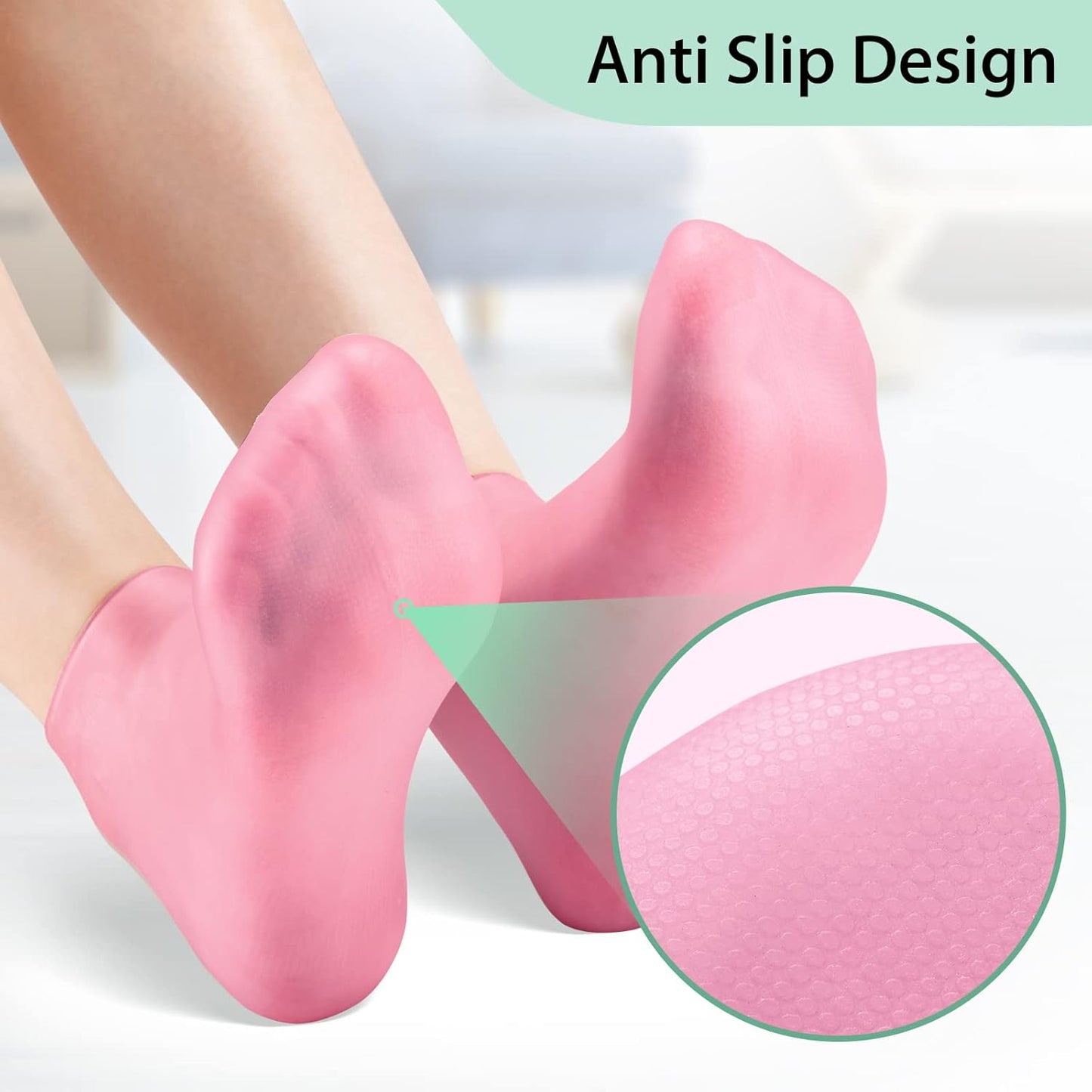 Noverlife 2 Pairs Silicone Moisturizing Socks Softening Dry Cracked Feet Rough Skins & Anti Slip Aloe Socks for Dry Cracked Feet Women, Calluses, Spa Gel Socks Foot Care After Pedicure - Pink & White