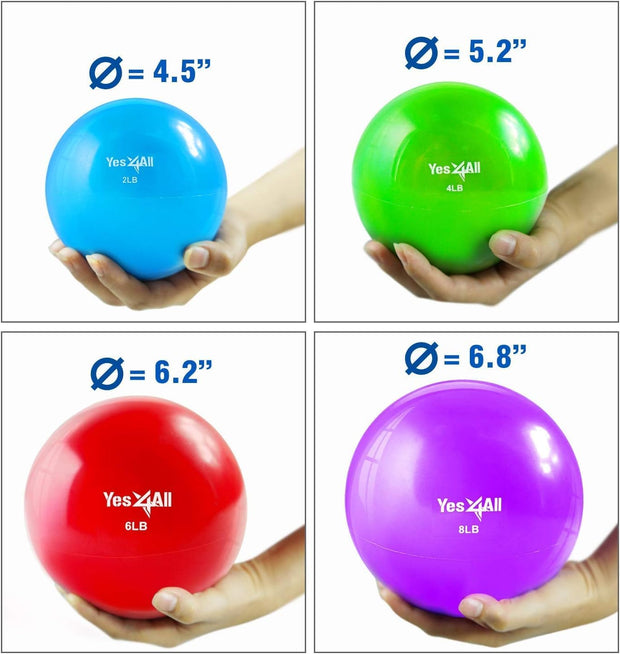 Yes4All Weighted Toning Balls for Exercise, Soft Medicine Balls for Exercise, Pilates, Yoga, Balance, Flexibility, 2-10lbs
