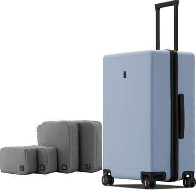 LEVEL8 Elegance Checked Luggage, 24 Inch Hardside Suitcase, Lightweight Matte Hardshell with Tsa Lock, Large Suitcases with Spinner Wheels, Light Blue