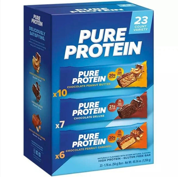 Pure Protein Bars, Nutrient Rich Snacks with High Protein for Energy Support, Minimal Sugar, Gluten-Free, Variety Pack (In NEYUM Packaging) (23 Pack)