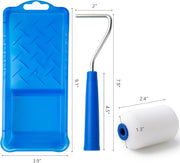 Mister Rui Foam Paint Roller, 8 Pack 4 Inch Paint Roller Kit, Complete 4" Mini Paint Roller Kit with Small Foam Paint Roller Covers, Frame, Tray and Liner for Professional Painting Results