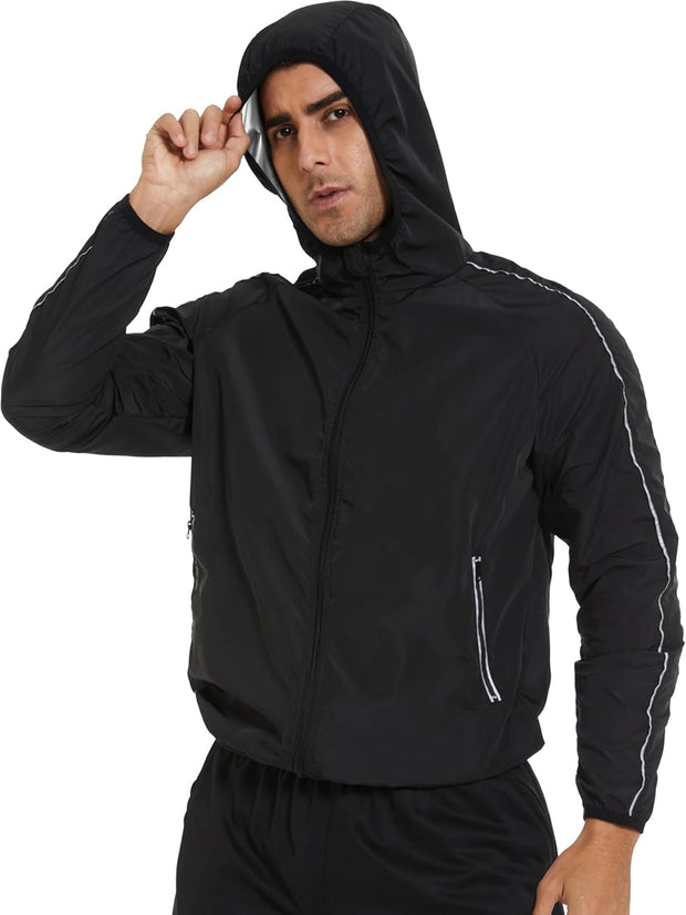SEXYWG Sauna Suits for Men Workout Sauna Jackets Zipper Sweat Jackets Gym Heat Trapping Hoodie Top Shaper Long Sleeve Suits