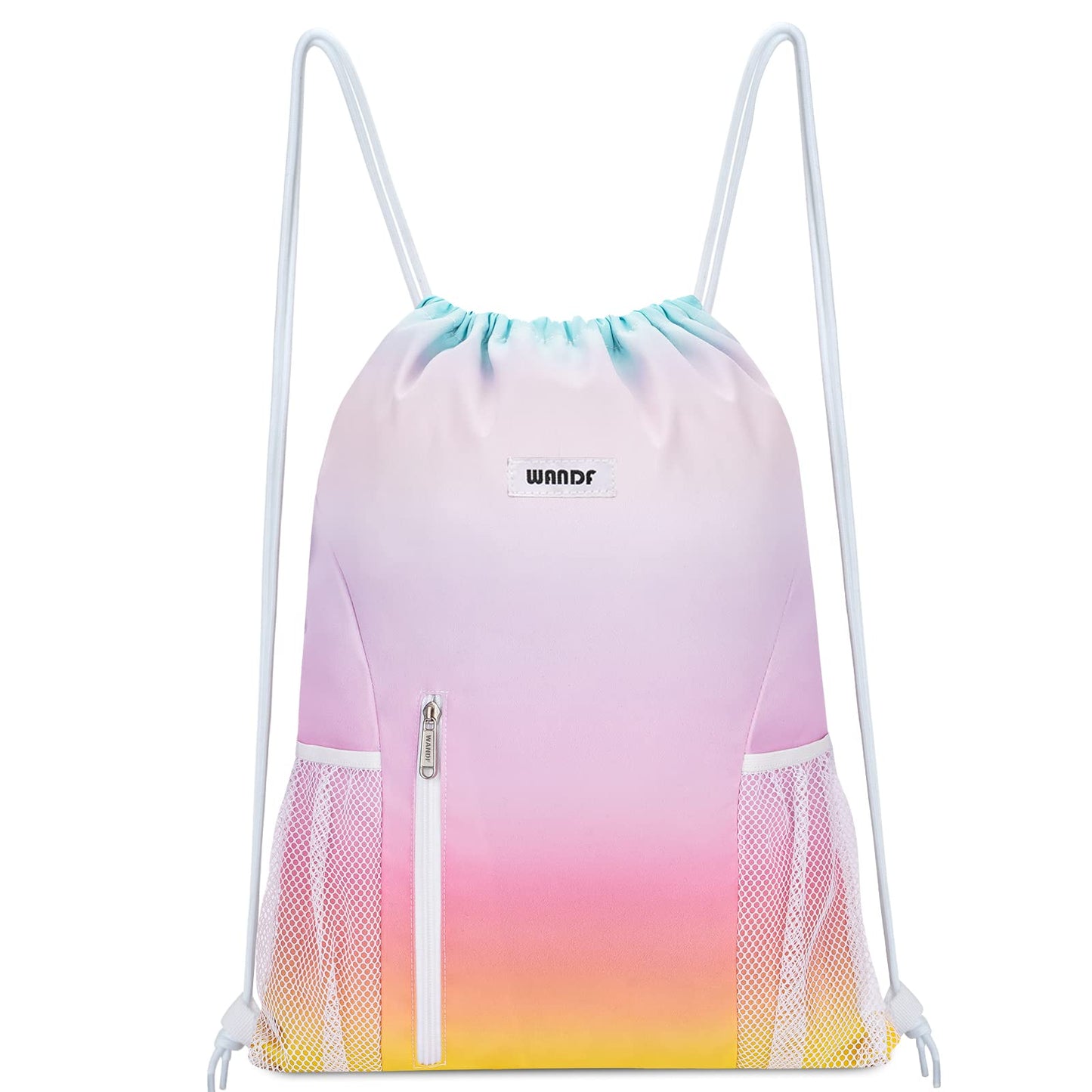 WANDF Drawstring Backpack Sports Gym Sackpack with Mesh Pockets Water Resistant String Bag for Women Men(Black)