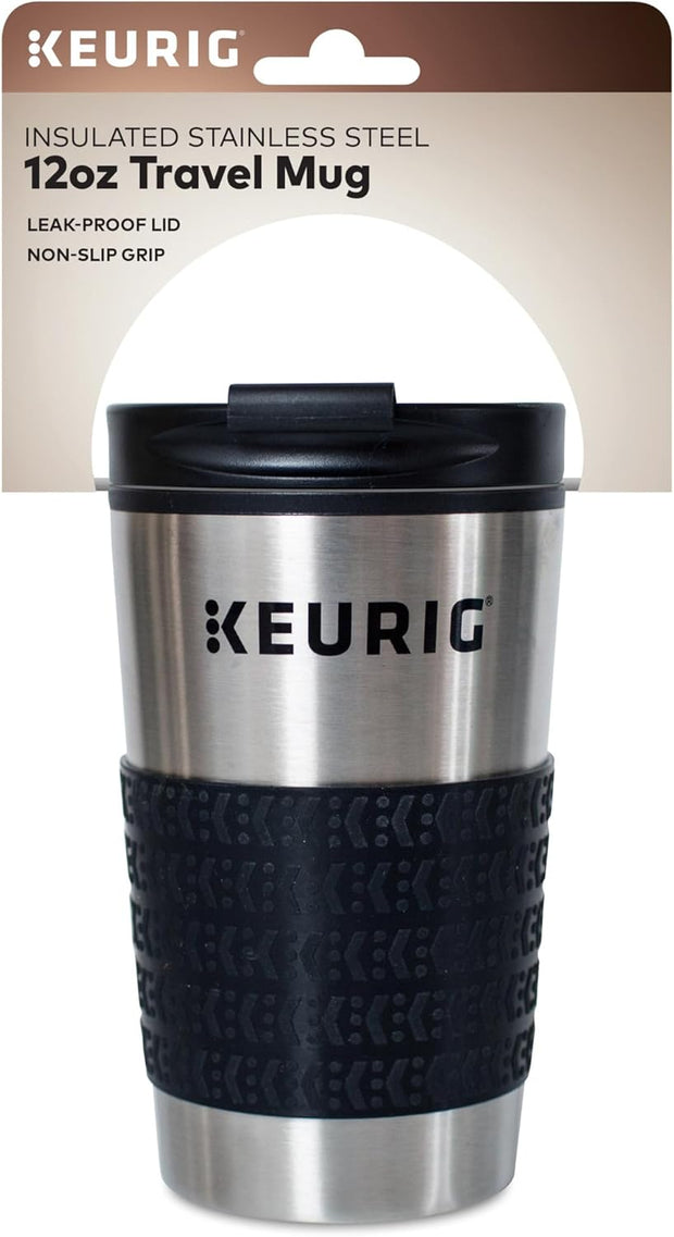 Keurig Stainless Steel Insulated Coffee Travel Mug, Fits Under Any Keurig K-Cup Pod Coffee Maker, 12 Oz, Stainless Steel
