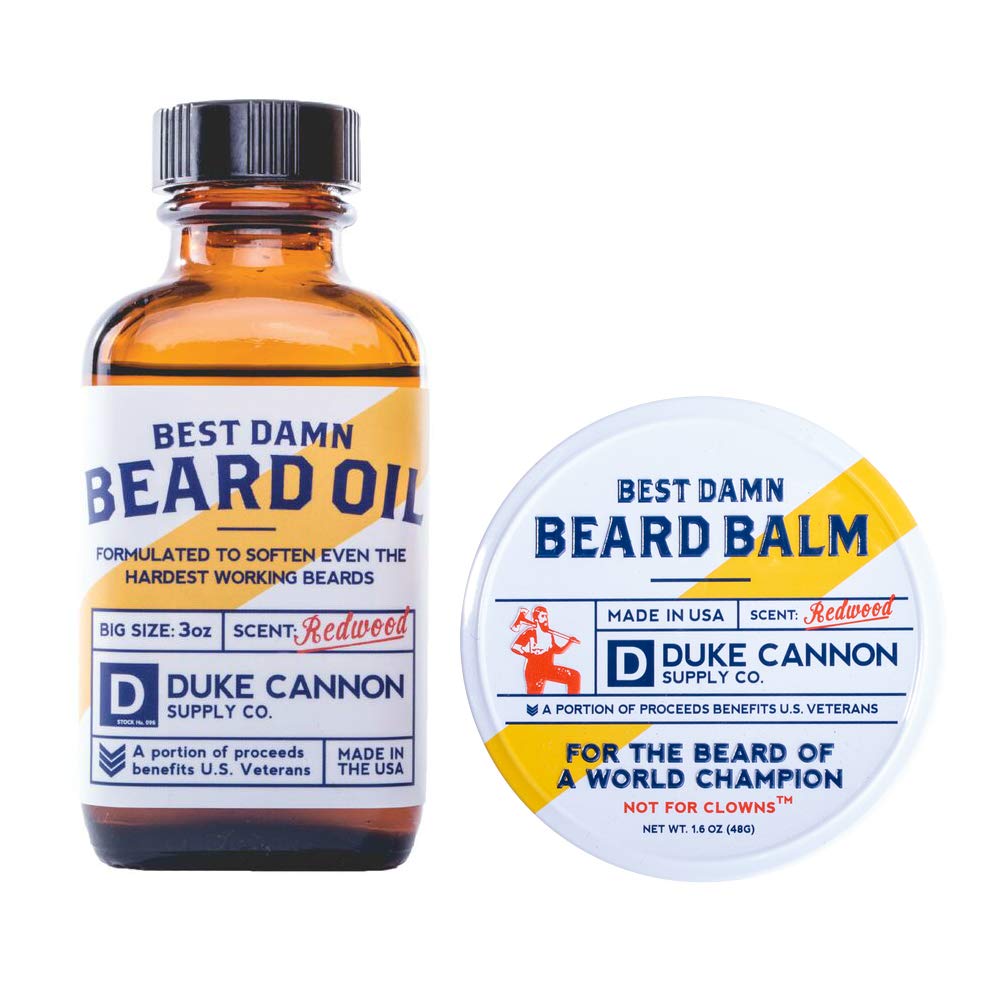 Duke Cannon Supply Co. Big Bourbon Beard Care Collection Gift Bundle (3 Piece Set) - Beard Wash, Balm and Oil (Oak Barrel Scent)