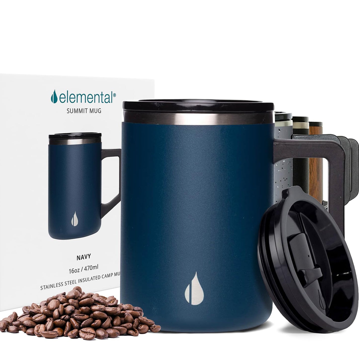 Elemental Insulated Coffee Mug - Triple-Wall Stainless Steel Summit Travel Cup for Hot and Cold Drinks - Thermal Coffee Mug with Lid and Handle for Camping, Office & Travel 12oz - Grey Speckle