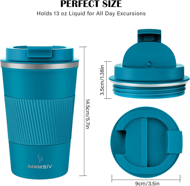 MOMSIV 12oz Travel Mug, Insulated Coffee Cup with Leakproof Lid, Travel Coffee Mug Vacuum Stainless Steel Double Walled Reusable Coffee Cup for Hot and Cold Water Coffee