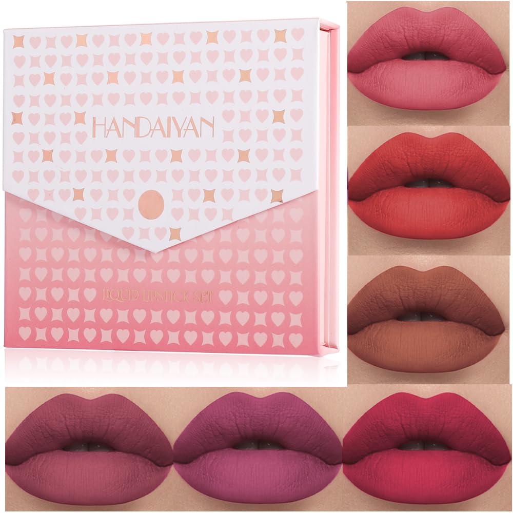 6Pcs Matte Liquid Lipstick Makeup Set, Matte liquid Long-Lasting Wear Non-Stick Cup Not Fade Waterproof Lip Gloss (Set A)