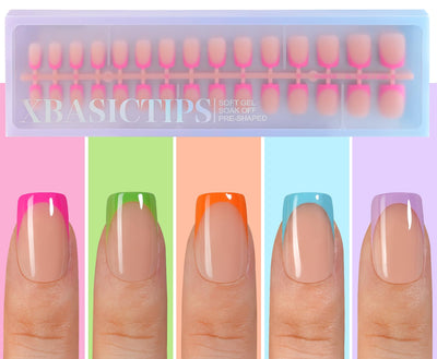 Misssix XBASICTIPS French Tip Press On Nails, 150 Pcs Short Square French Gel Nail Tips, Soft Gel Pre-shaped No File Need Fake Nails for Nail Art DIY Extension Designs, 15 Sizes