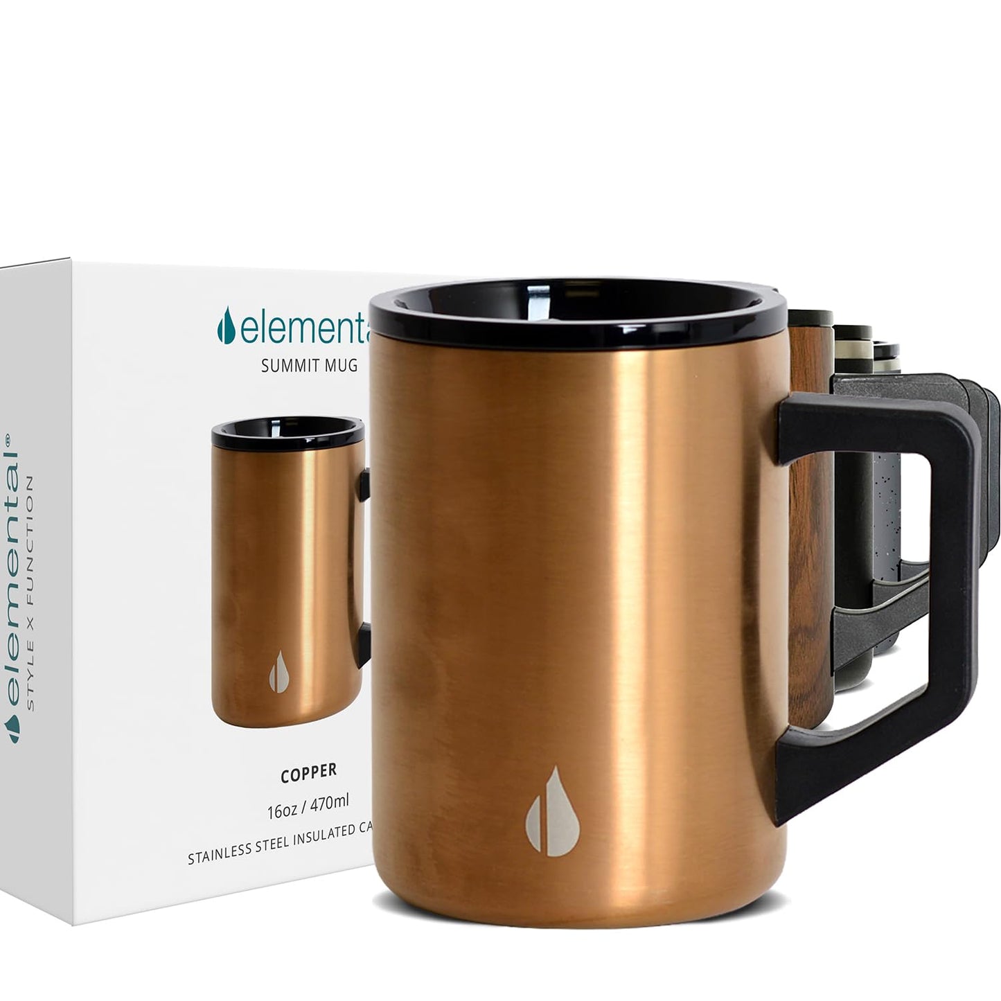 Elemental Insulated Coffee Mug - Triple-Wall Stainless Steel Summit Travel Cup for Hot and Cold Drinks - Thermal Coffee Mug with Lid and Handle for Camping, Office & Travel 12oz - Grey Speckle