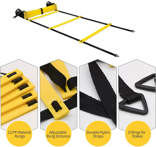 1/2/4 Pack 12 Rungs Agility Ladder Set, Training Ladder with Steel Stakes and Carry Bag for Soccer, Speed Fitness Feet Training
