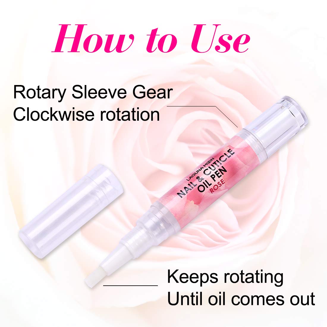 Lagunamoon Cuticle Oil Pen for Nail Nail Oil for Nail Care & Nail Growth - Nourish, Soothe & Moisturize Damaged Nails - Rose, 5 ml