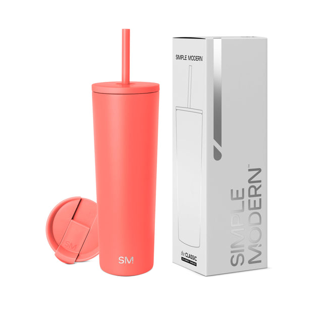 Simple Modern Insulated Tumbler with Lid and Straw | Iced Coffee Cup Reusable Stainless Steel Water Bottle Travel Mug | Gifts for Women Men Her Him | Classic Collection | 24oz | Midnight Black