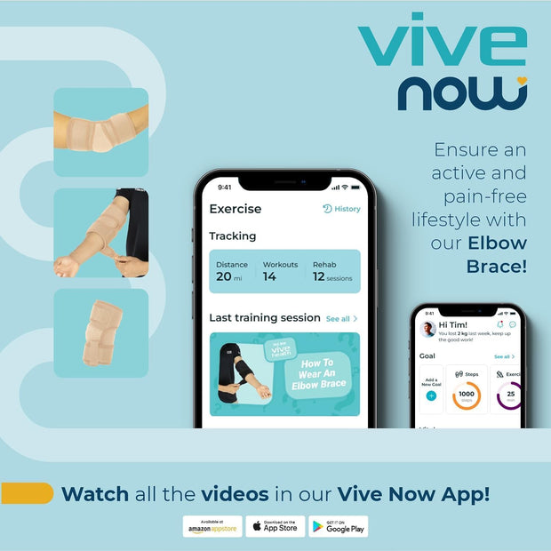 Vive Elbow Brace - Tennis Compression Sleeve - Wrap for Golfers, Bursitis, Left or Right Arm - Tendonitis Support Strap for Golf, Men and Women - Epicondylitis and Sports Recovery
