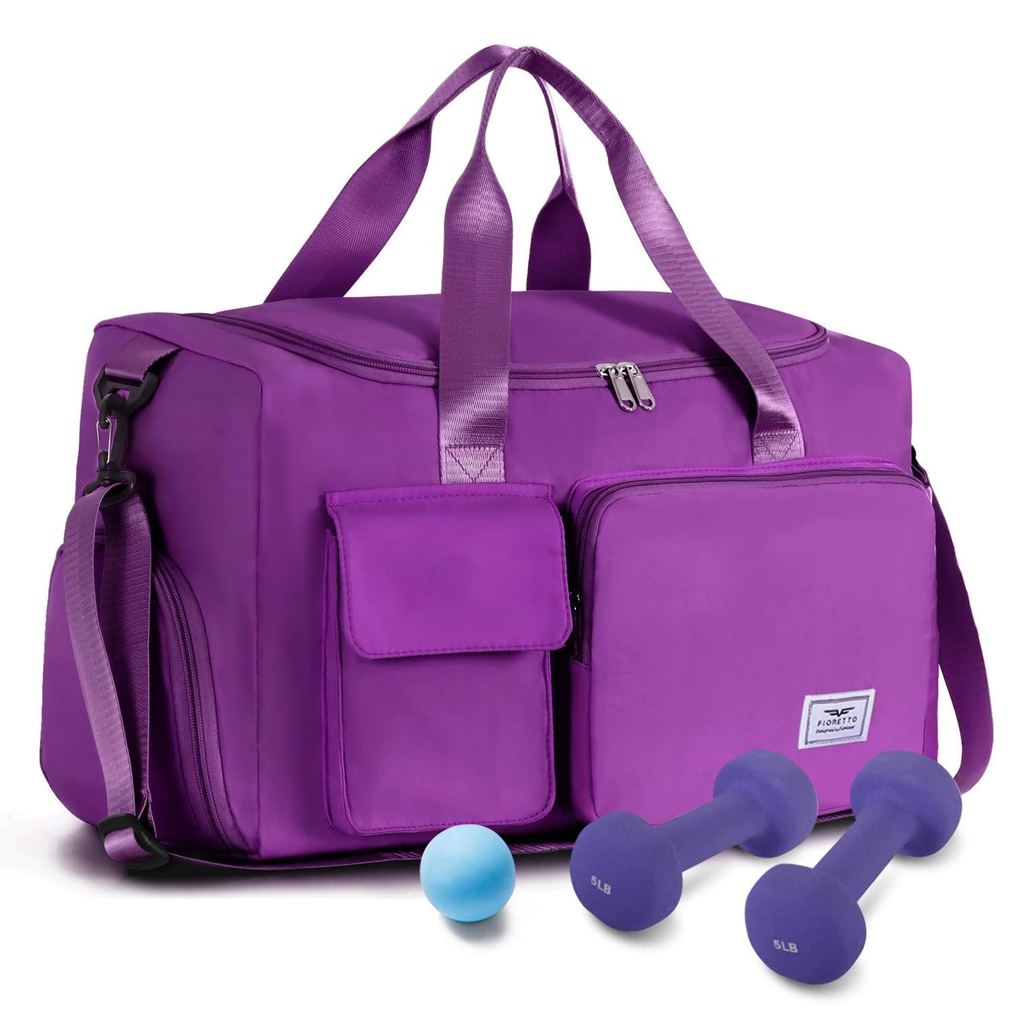 FIORETTO Women's Gym Duffle Bag with Shoes Compartment, 37L Capacity, Ideal for Travel, Gym, Sports, Duffel, Weekender