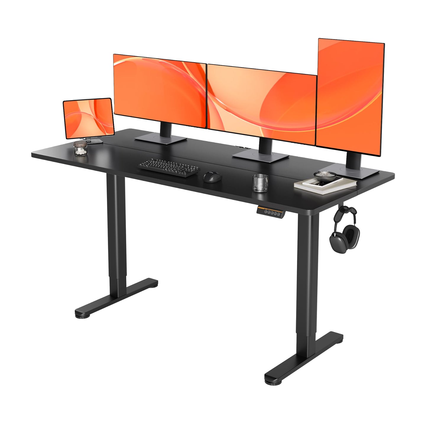 YDN Electric Standing Desk Adjustable Height, 40 x 24 Inches Stand up Desk with Cable Management, Home Office Desks with Splice Board & White Frame, White Top