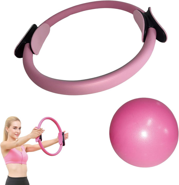 Pilates Ring and Ball Set, Pilates Ring Fitness Trainer, Booty Bands Stretching Equipment Pilates Mini Exercise Ball for Legs Arms and Thighs, Workout at Home Workout Equipment Women