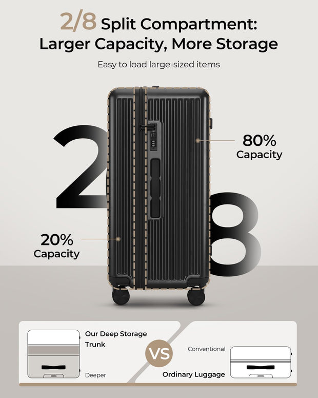 Trunk Luggage, 28 Inch Checked Luggage with Spinner Wheels, Lightweight PC Hard Shell Large Suitcase with TSA Lock, Removable Dividers (Black, 1PC)