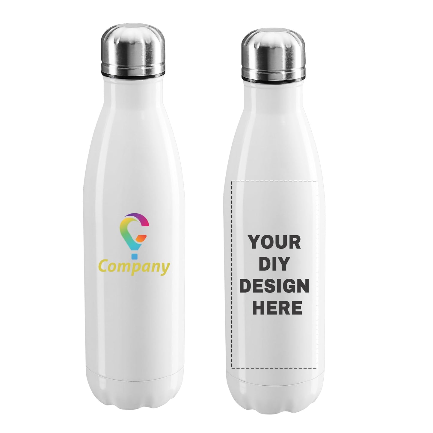 Personalized Custom Water Bottles 17oz Stainless Steel Double Wall Insulated Leakproof Cups for Sports Outdoors With Colorful Text Logo Print in USA